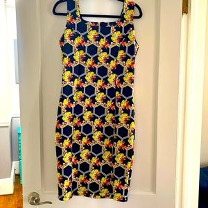 NWOT Monkees size small navy honeycomb and floral fitted dress